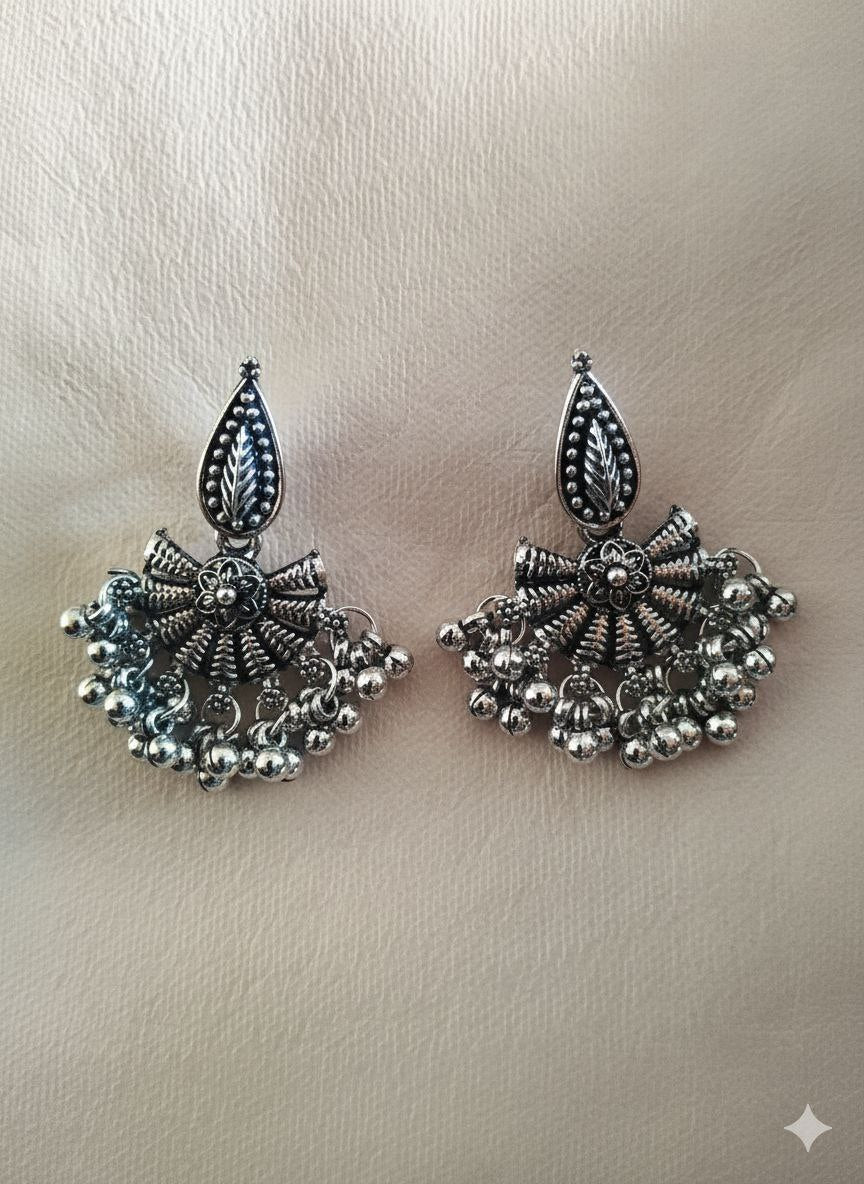 Antique Silver Oxidized Jhumka Earrings for Women