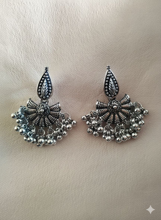 Antique Silver Oxidized Jhumka Earrings for Women