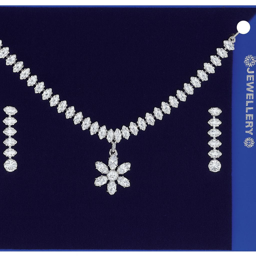 Elegant Crystal Flower Necklace & Earring Set for Women