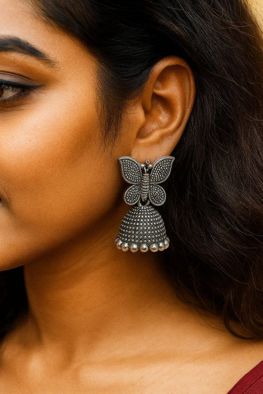 Oxidized Butterfly Short Jhumka Earrings