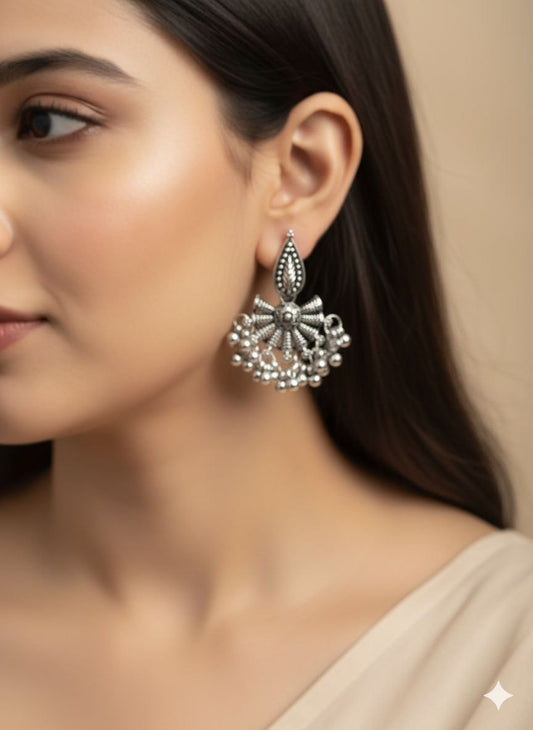 Antique Silver Oxidized Jhumka Earrings for Women