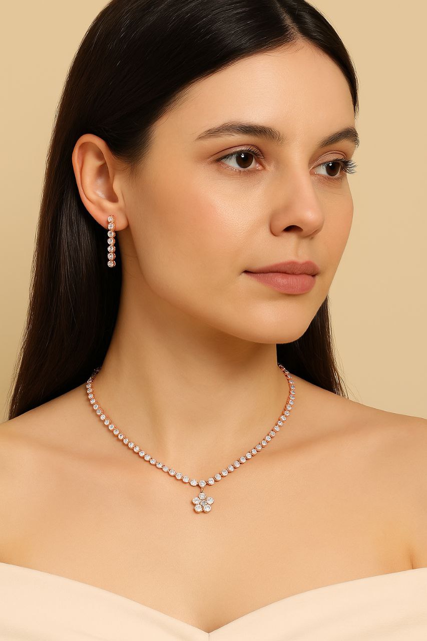 Rose gold Short Jhumka Earrings and Neckles – Elegant Ethnic Style