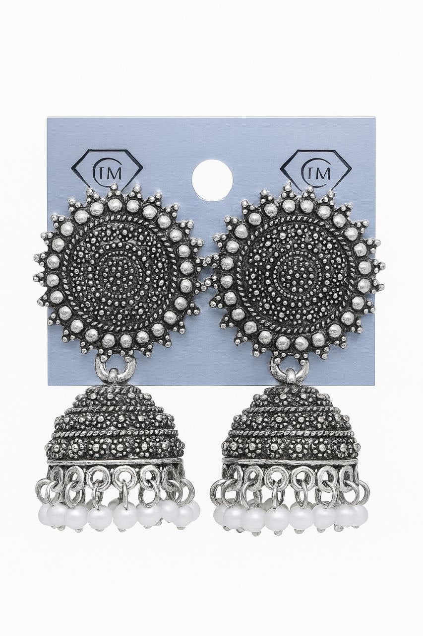 Elegant Silver-Toned Oxidized Jhumka Earrings for Women