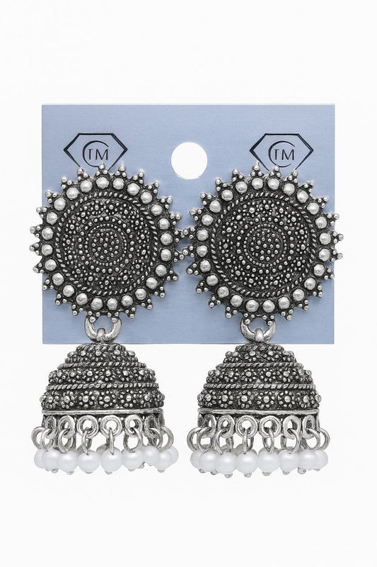 Elegant Silver-Toned Oxidized Jhumka Earrings for Women
