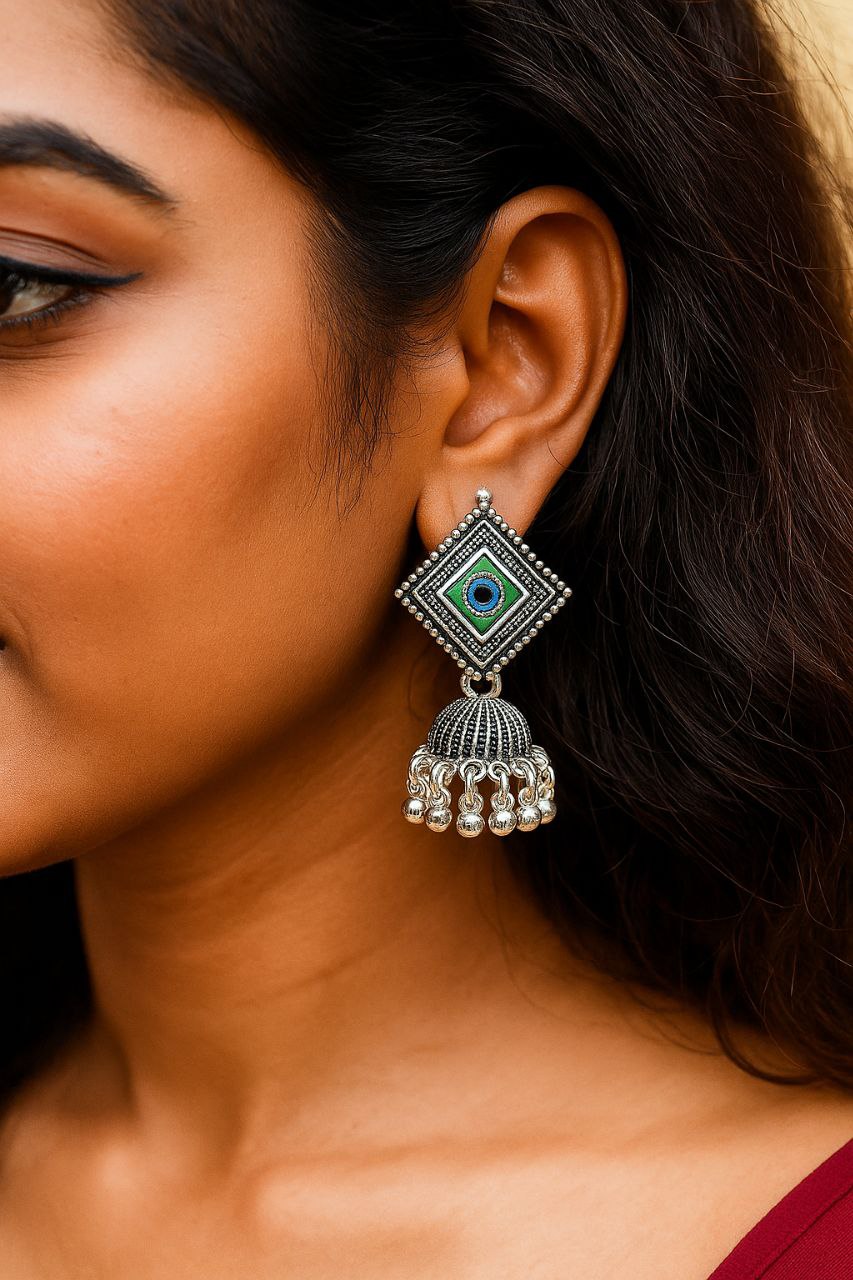 Premium Oxidized Silver Earring Set – Traditional & Trendy Jhumka Collection for Women (Pack of 9)