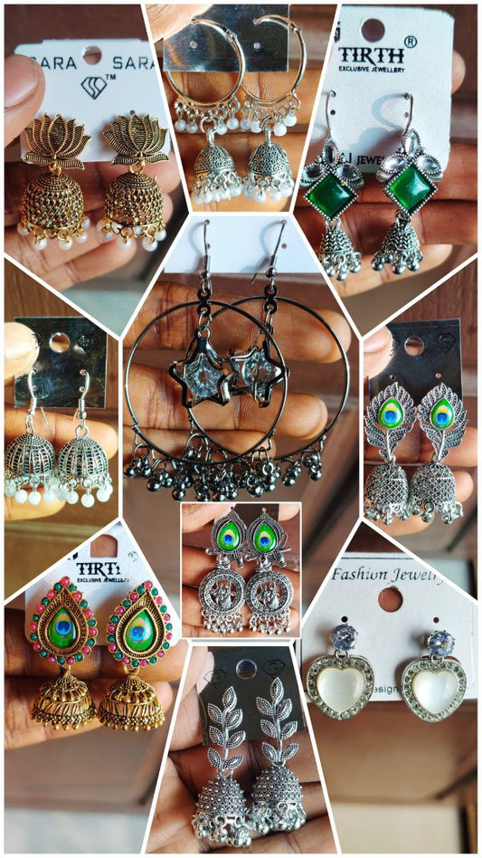 10 Pair Combo Oxidised Jhumka Earrings Set 00124